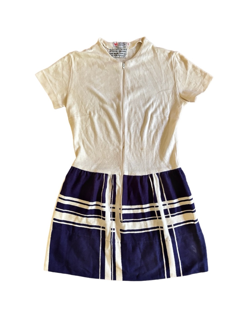 True Vintage Crazy Horse white & navy blue plaid mini dress